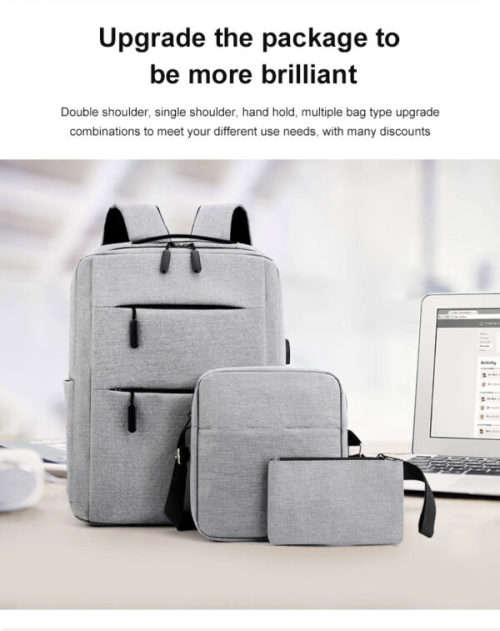 15 Inch Laptop Backpack Casual School Bag with External Charging USB Port + 2 Small Bags