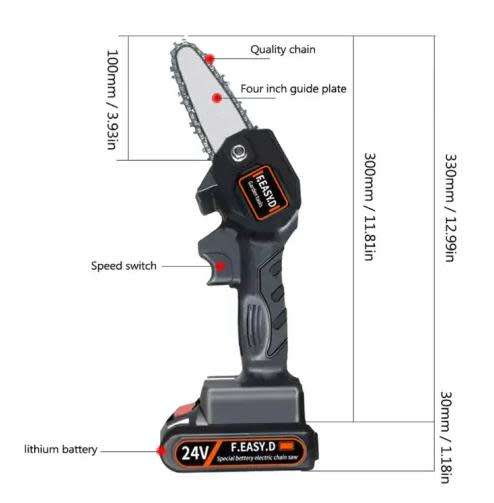 24V Portable Chainsaw Lithium Chainsaw Rechargeable Mini Electric Chainsaw