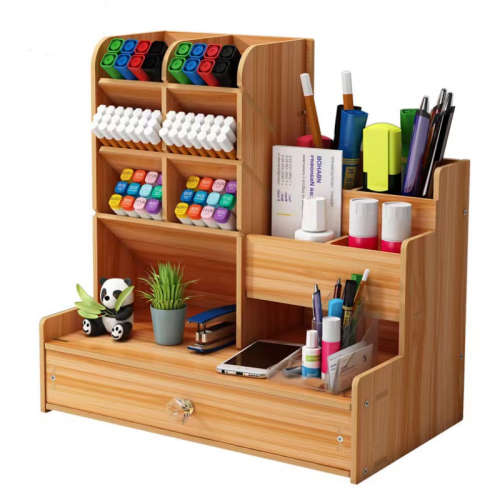 Multifunctional Wooden Locker Pen Holder Stationery Storage Box