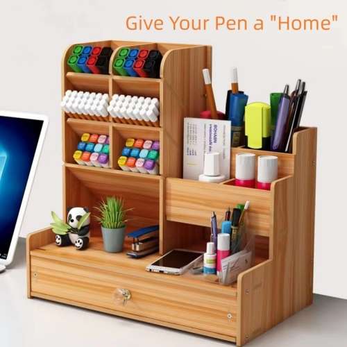Multifunctional Wooden Locker Pen Holder Stationery Storage Box