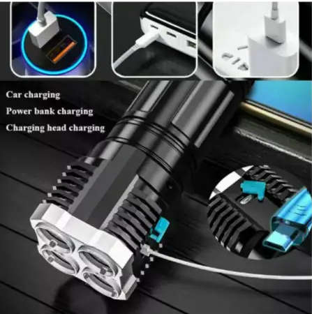 LED 4 Core USB Strong Light Long Shot Super Bright Flashlight Search Light