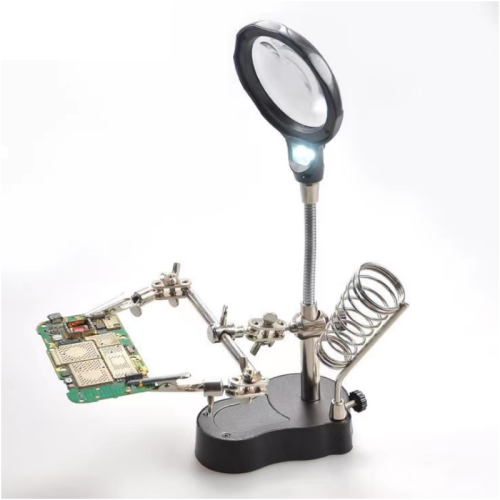 Digital Equipment Repair Tool. Magnifying Glass With Soldering Station