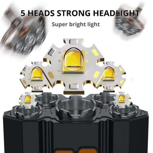 5LED Headlight USB Rechargeable Head-Mounted Flashlight Outdoor Camping Headlight