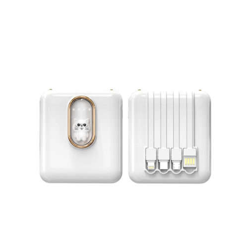 4-In-1 Power Bank 10000Mah Micro USB Type C And IOS Built-In Cable With LED Flashlight