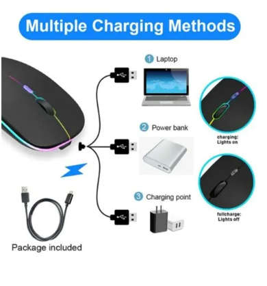 USB Rechargeable RGB 2.4Ghz Matte Wireless Bluetooth Slim Mouse