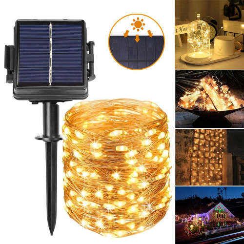 10m Outdoor Solar Led Starry Sky Light Waterproof Copper Wire Fairy Colorful Light Balcony Garden De