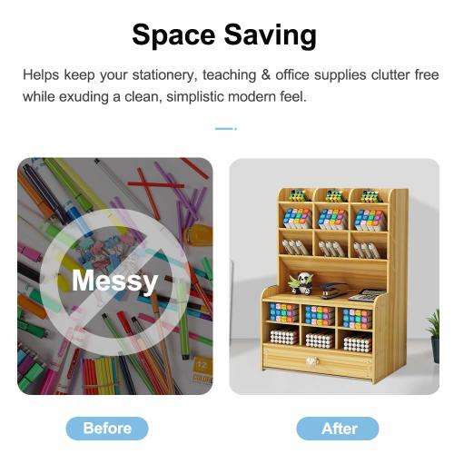 Multifunctional Wooden Storage Rack Desk Storage Piece, Large Capacity Pen Holder
