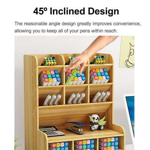 Multifunctional Wooden Storage Rack Desk Storage Piece, Large Capacity Pen Holder