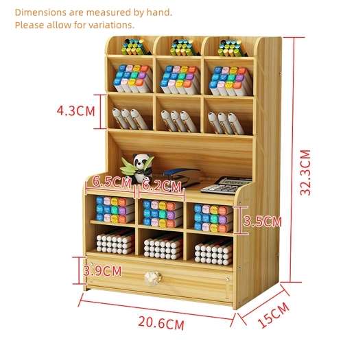 Multifunctional Wooden Storage Rack Desk Storage Piece, Large Capacity Pen Holder