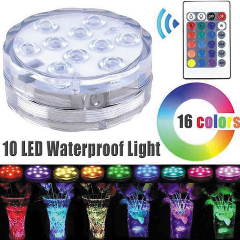 10LED RGB Submersible Waterproof Swimming Pool Wedding Party Vase Light Scenic Light with Remote Con
