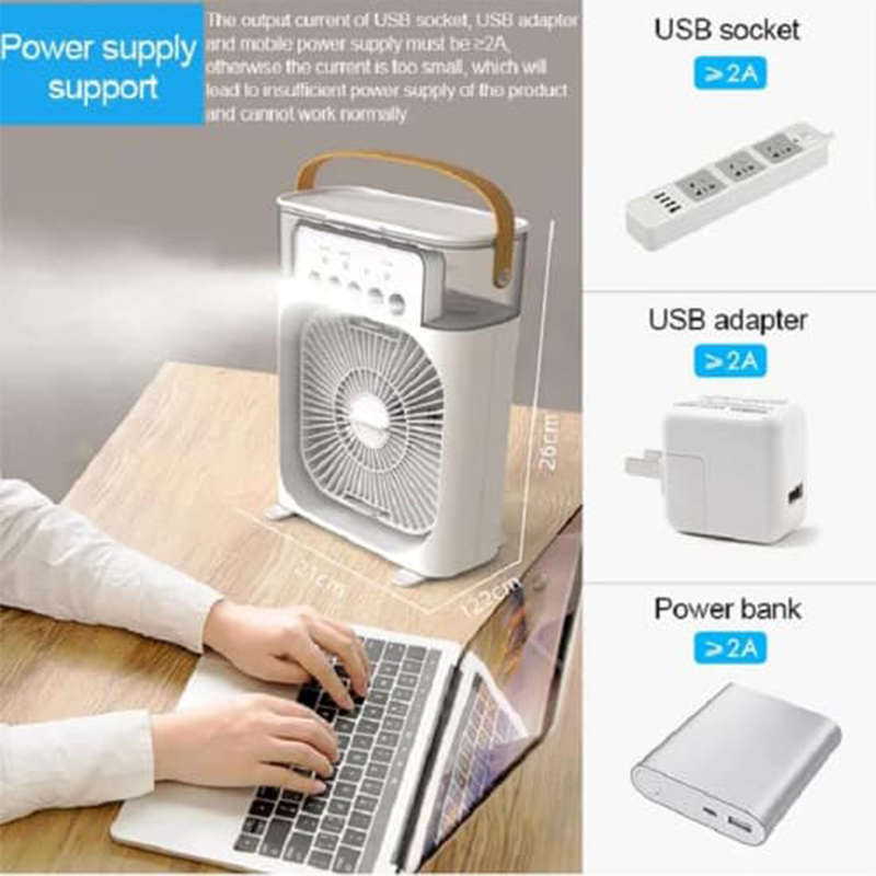 Portable Air Conditioner Fan, Usb Air Cooler Mini Air Conditioner Humidifier, 5 Humidifier Mist Hole
