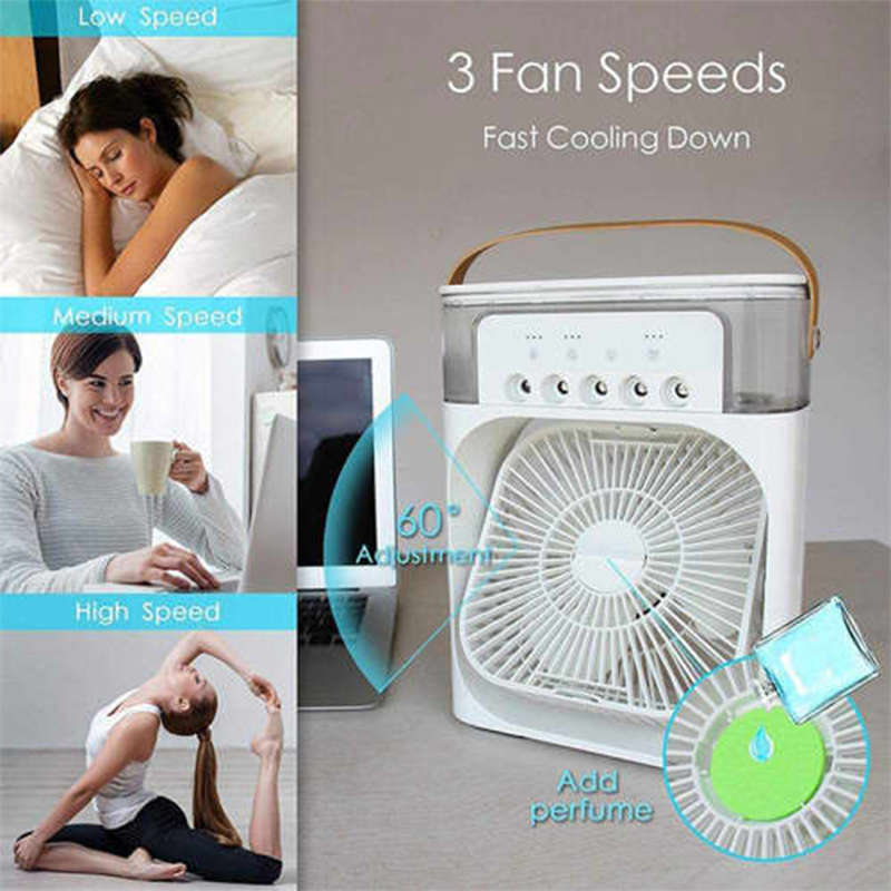 Portable Air Conditioner Fan, Usb Air Cooler Mini Air Conditioner Humidifier, 5 Humidifier Mist Hole