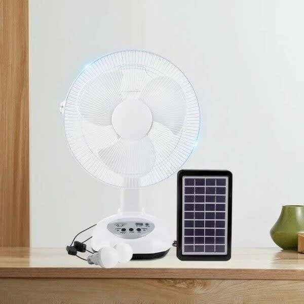 12-Inch Rechargeable Oscillating 2-Speed Solar Fan With USB Port