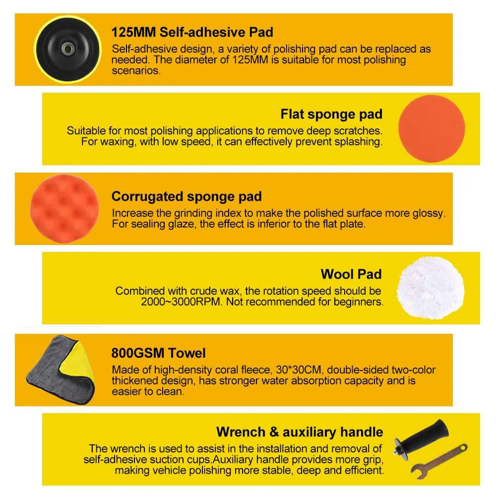 Rotary Car Polisher Buffer Waxing Machine Variable Speed Polish Towel Pad Kit