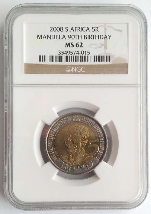 2008 Mandela 90th Birthday R5 NGC Graded MS65, MS64, MS63 and MS62 (4x Coins)