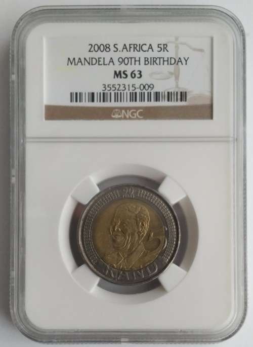 2008 Mandela 90th Birthday R5 NGC Graded MS65, MS64, MS63 and MS62 (4x Coins)