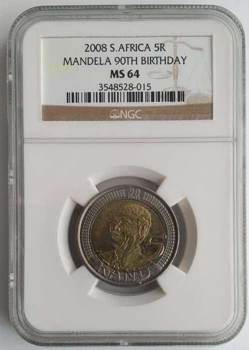 2008 Mandela 90th Birthday R5 NGC Graded MS65, MS64, MS63 and MS62 (4x Coins)