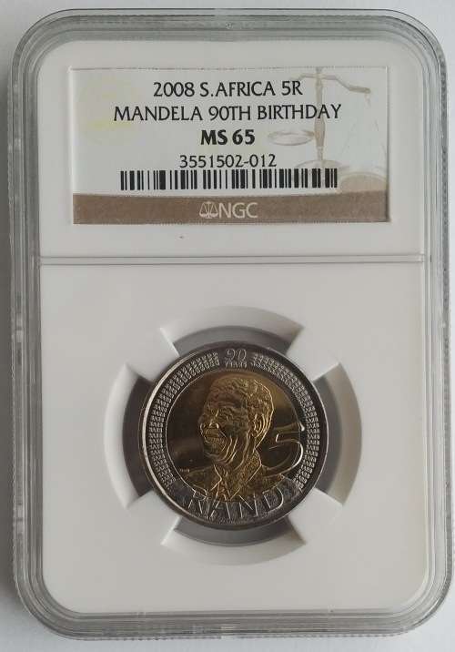 2008 Mandela 90th Birthday R5 NGC Graded MS65, MS64, MS63 and MS62 (4x Coins)