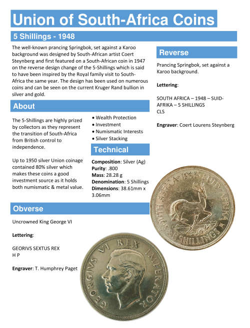 1948 5-Shillings - South Africa - (x10 Coins)