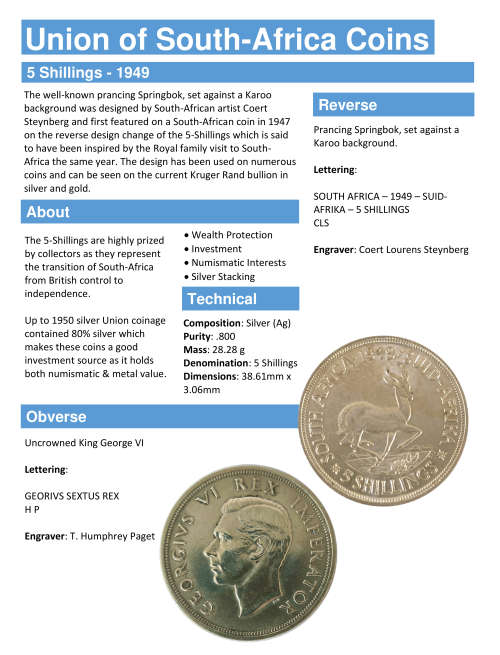 1949 5-Shillings - South Africa - (x7 Coins)