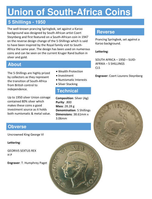 1950 5-Shillings - South Africa - (x1 Coin)