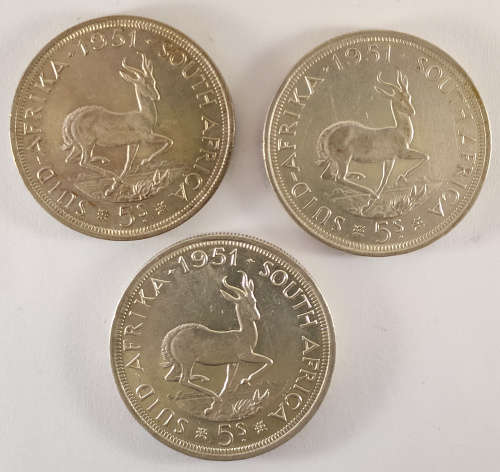 1951 5-Shillings - South Africa - (x3 Coins)