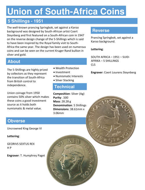 1951 5-Shillings - South Africa - (x3 Coins)