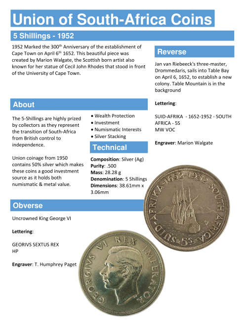 1952 5-Shillings - South Africa - (x8 Coins)