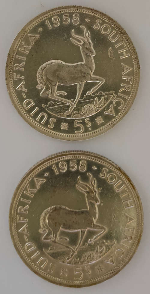 1958 5-Shillings - South Africa - (x2 Coins)