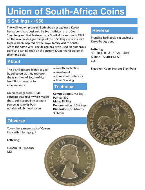 1958 5-Shillings - South Africa - (x2 Coins)