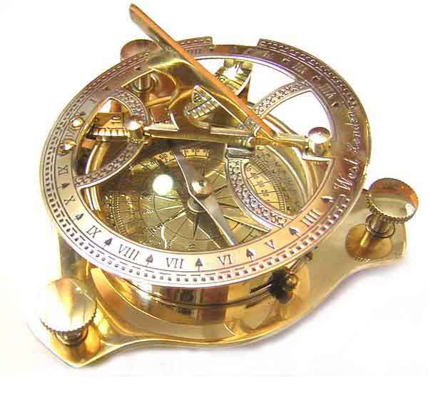 PERFECTLY CALLIBRATED LARGE 4" SUNDIAL COMPASS + ROSEWOOD CASE.