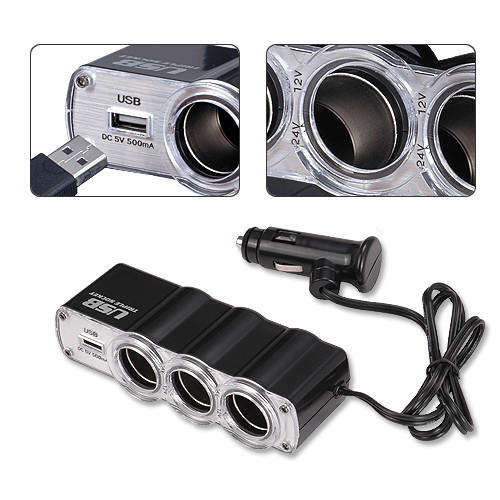 Universal IN-Car 1 x USB & 3 x TRIPLE SOCKET 12V / 24V