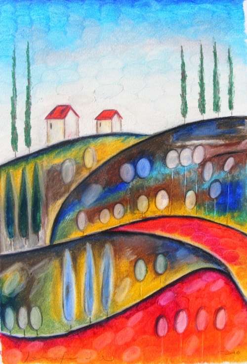 A Happy Landscape - Original Oil Pastel - Jennifer van Niekerk
