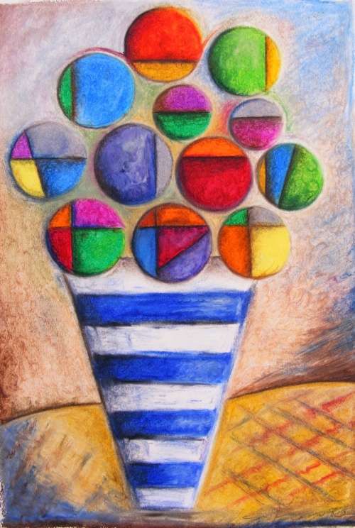 Geometrical Florals - Original Oil Pastel - Jennifer van Niekerk