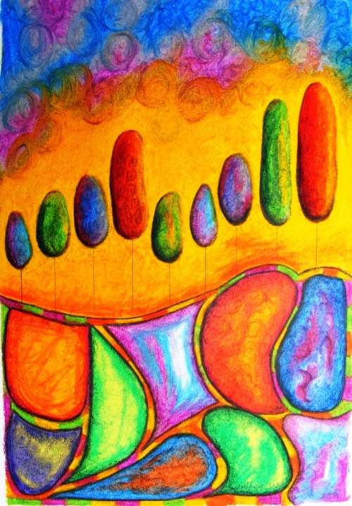A Rainbow Landscape - Original Oil Pastel - Jennifer van Niekerk