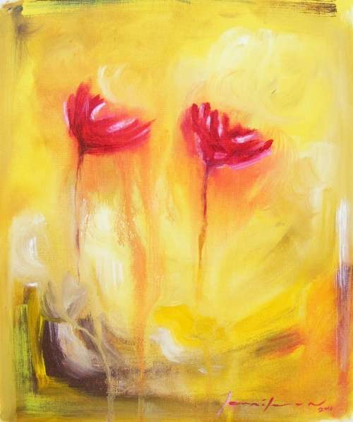 Two Daisies - Original Acrylic Painting - by Jennifer van Niekerk