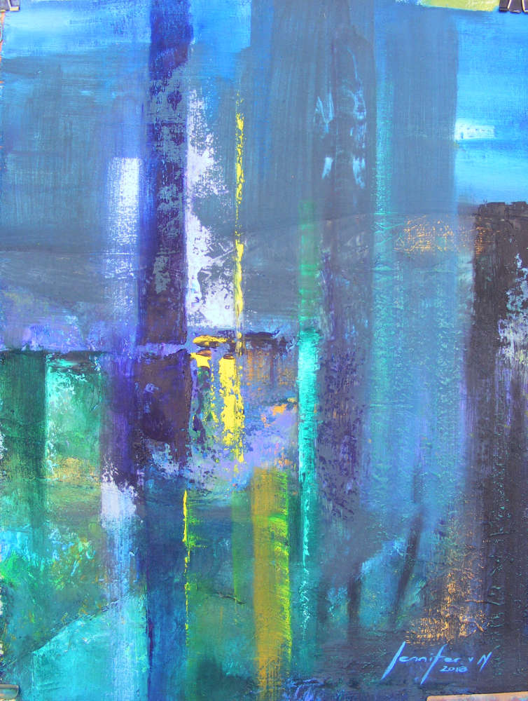 Tranquil Winter Abstract Landscape- Original Oil Painting - by Jennifer van Niekerk