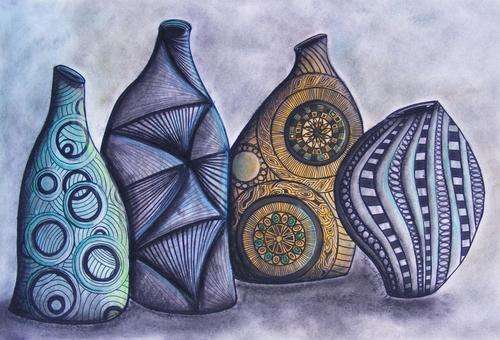 Rustic Pots 2 - Original Soft Pastel - Jennifer van Niekerk