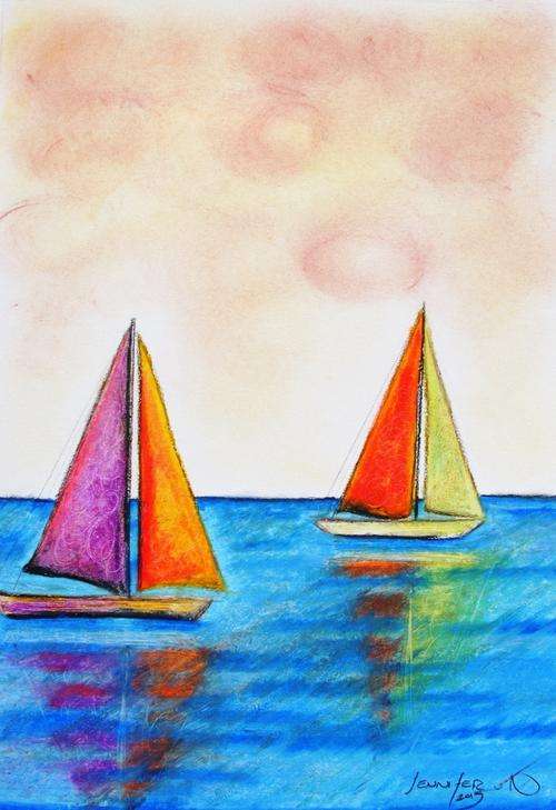 Pair of Yachts - Original Oil Pastel - Jennifer van Niekerk
