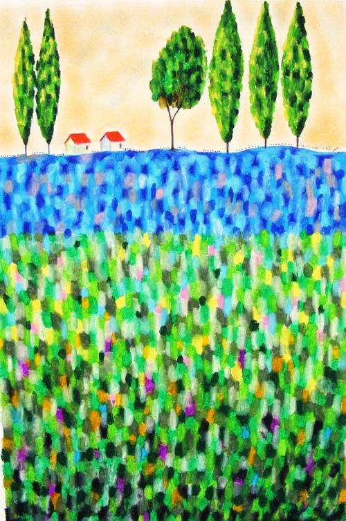 Fields of Pointilism - Original Oil Pastel - Jennifer van Niekerk