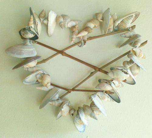 Heart shaped twig & shell wreath