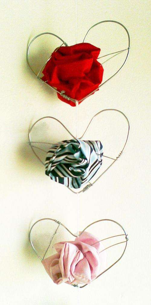 Mobile of hearts - Red, Blue stripe & Pink