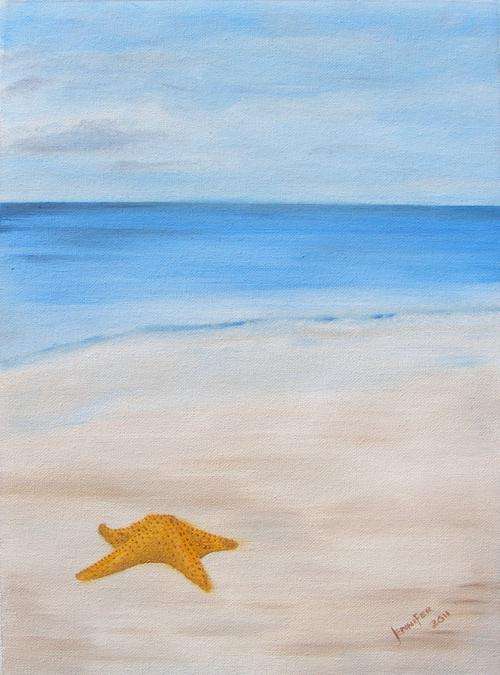 Starfish on the beach - Original Oil painting - by Jennifer van Niekerk