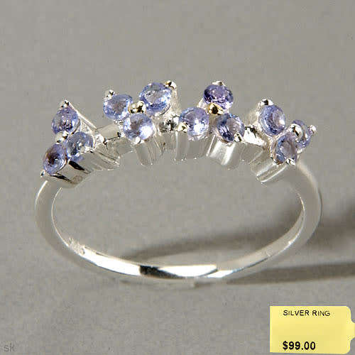 Eye Catching 0.40ctw Genuine Tanzanite Solid Sterling Silver Ring size 6.75