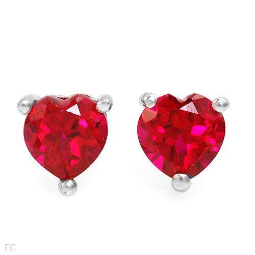 Attractive Brand New Heart Earrings With 1.90ctw Created Rubies in 925 Sterling silver Length 6.8mm