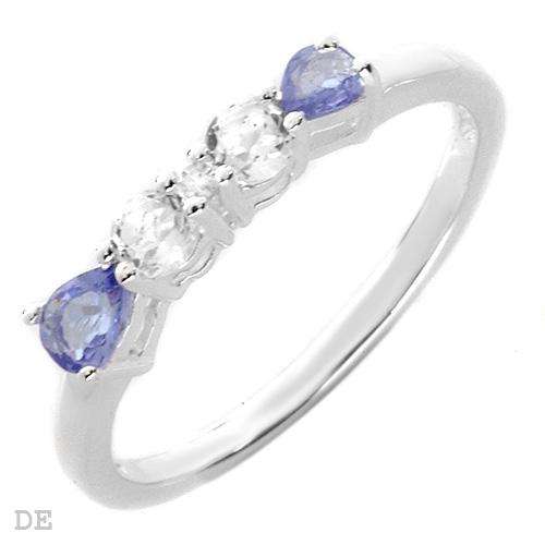Ring - Genuine Tanzanites and Sapphires Beautifully Crafted in Solid 925 Sterling silver - Size 7.