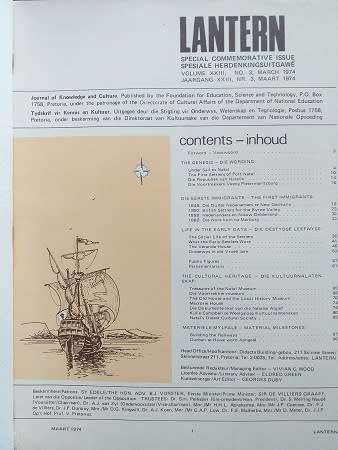 Lantern magazine (March 1974) Vol 23 no 3 Natal 150 jaar herdenking (1824 to 1974)