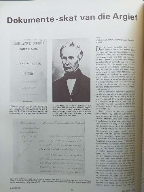 Lantern magazine (March 1974) Vol 23 no 3 Natal 150 jaar herdenking (1824 to 1974)