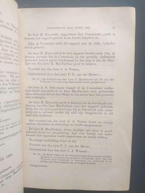 Index op de Notulen der Verrichtingen van den Hed. Volksraad in zijne... 7 April 1896