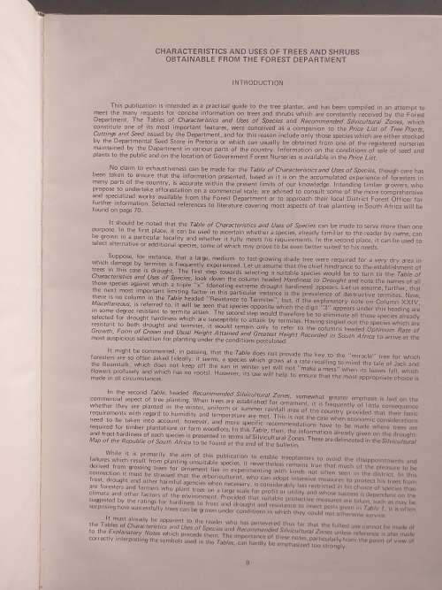 Characteristics and Uses of Trees and Shrubs obtainable from the Forest Department by RJ Poynton